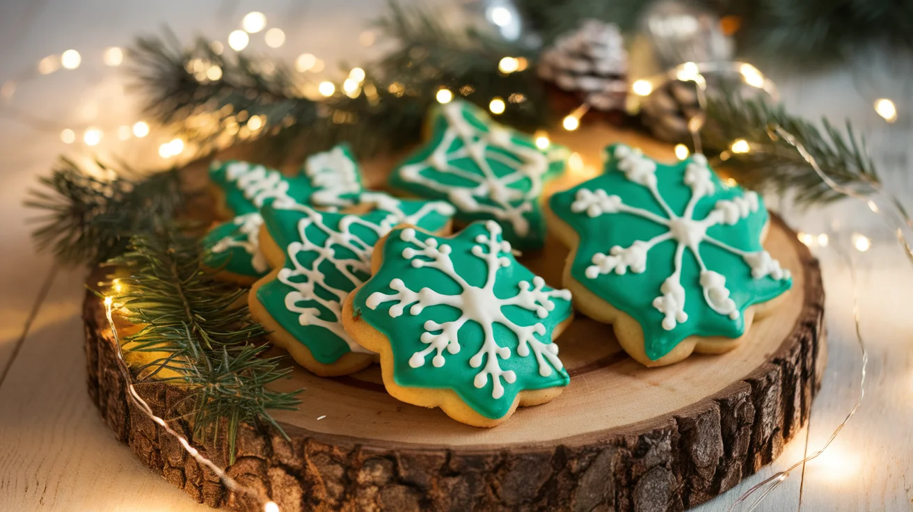 Festive Christmas Cookies with Green and White Icing
