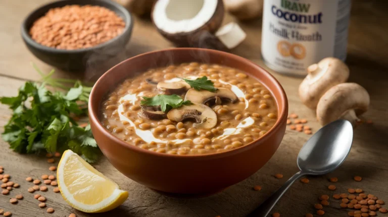 Creamy Coconut Lentil & Mushroom Soup