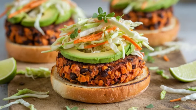 Sweet Potato Black Bean Burgers with Zesty Lime Slaw