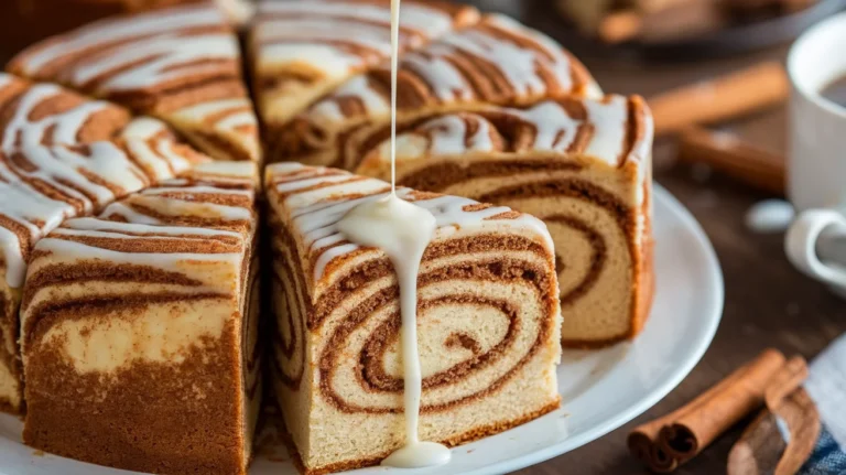 Bakery-Style Cinnamon Roll Swirl Cake with Brown Sugar Topping