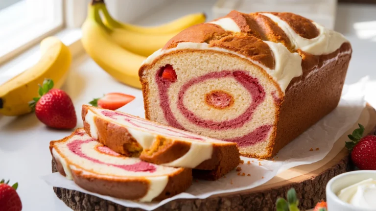 Creamy Swirl Strawberry Banana Cheesecake Bread