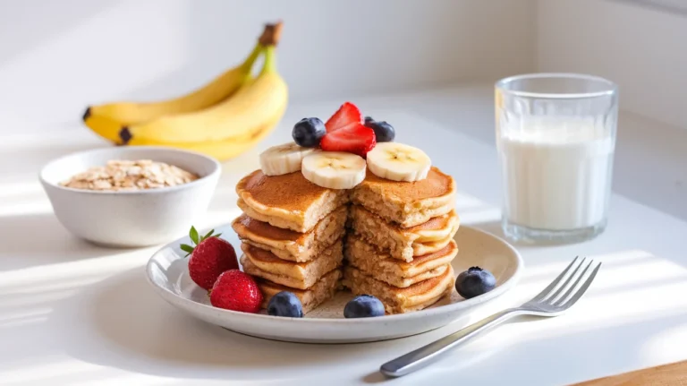 Fluffy Banana Oat Pancakes Without Sugar or Butter
