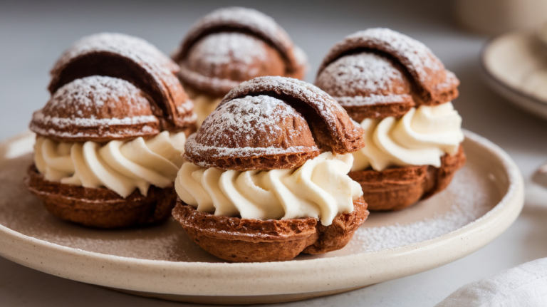French-Style Chocolate Cream Puffs with Silky Vanilla Filling