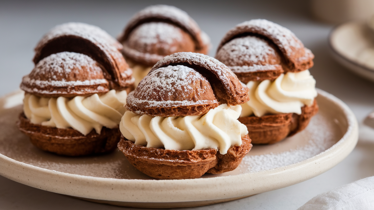 French-Style Chocolate Cream Puffs with Silky Vanilla Filling