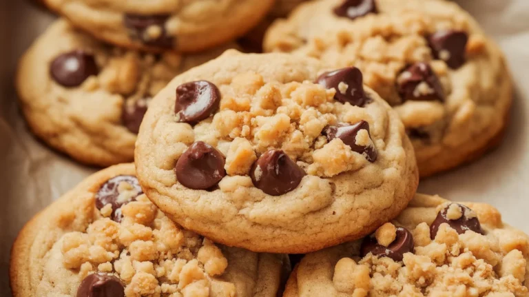 Golden Chocolate Chip Cookies with a Sweet Crumble Finish