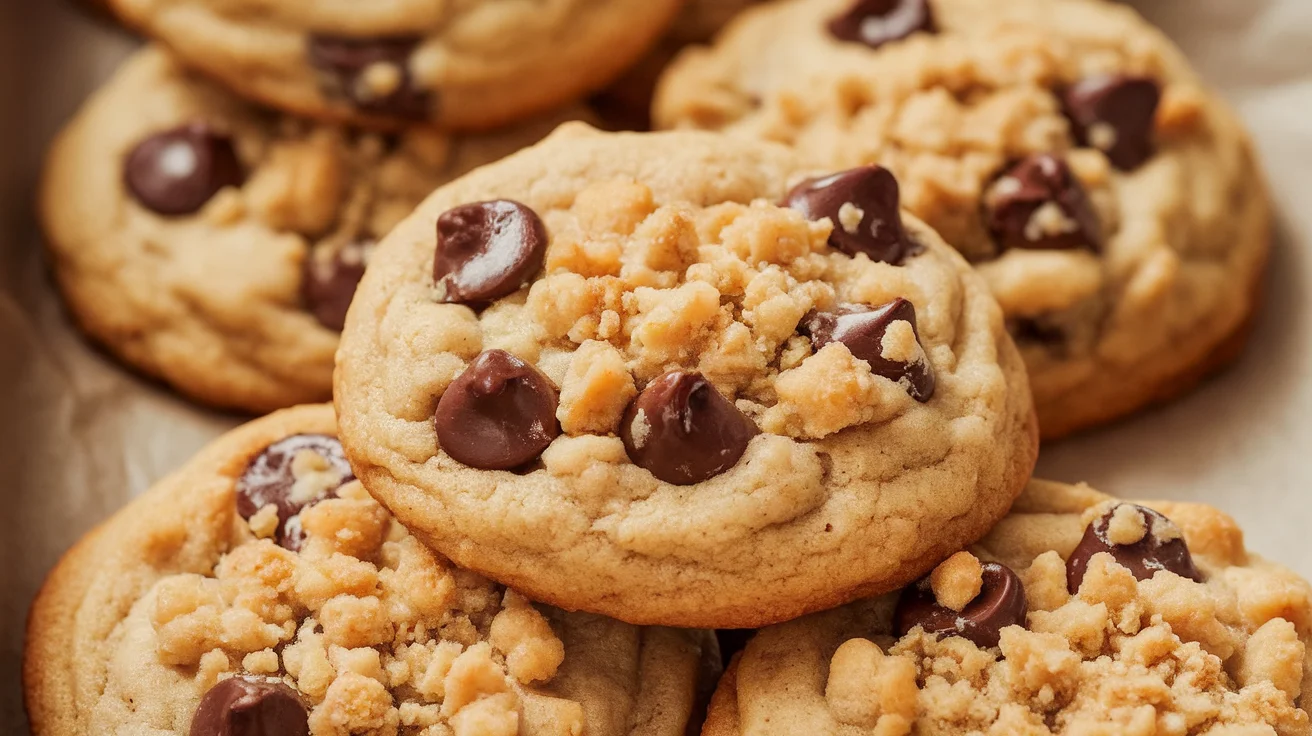 Golden Chocolate Chip Cookies with a Sweet Crumble Finish