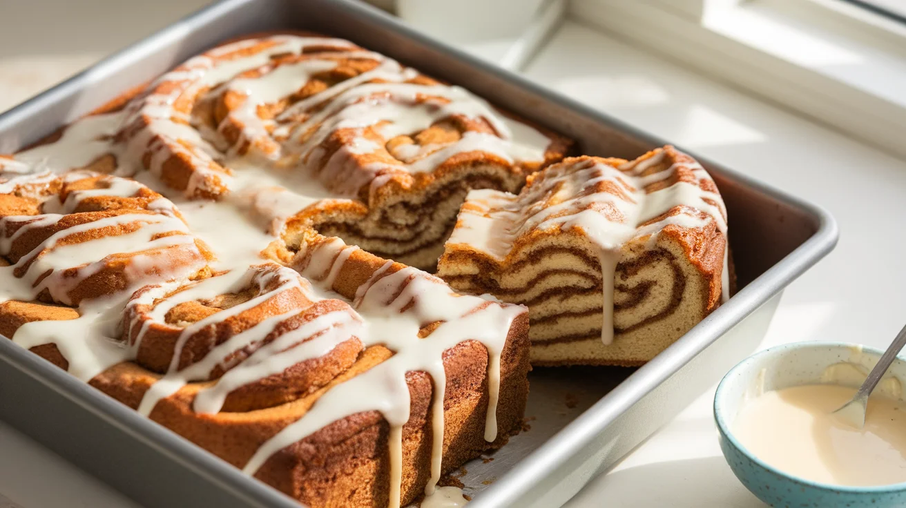 Gooey Cinnamon Breakfast Cake with Cream Cheese Drizzle