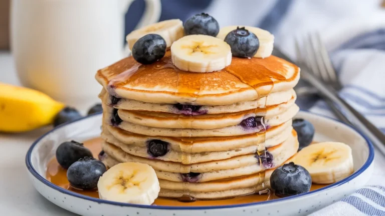 Soft & Fluffy Banana Blueberry Pancakes