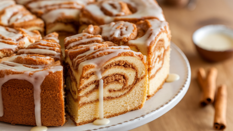 Soft & Swirled Cinnamon Roll Crumb Cake with Vanilla Drizzle