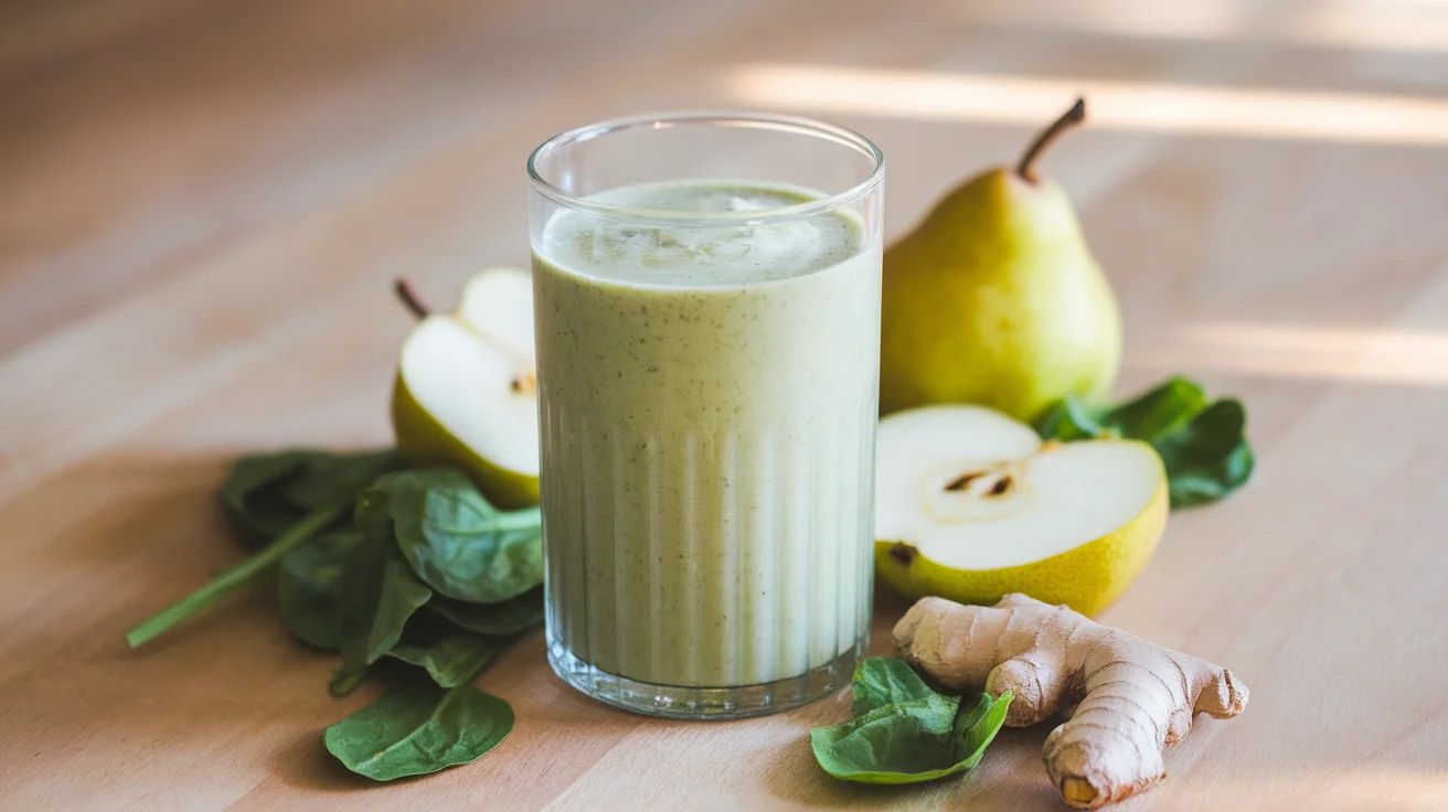Vegan Green Power Smoothie with Pear, Ginger & Superfoods