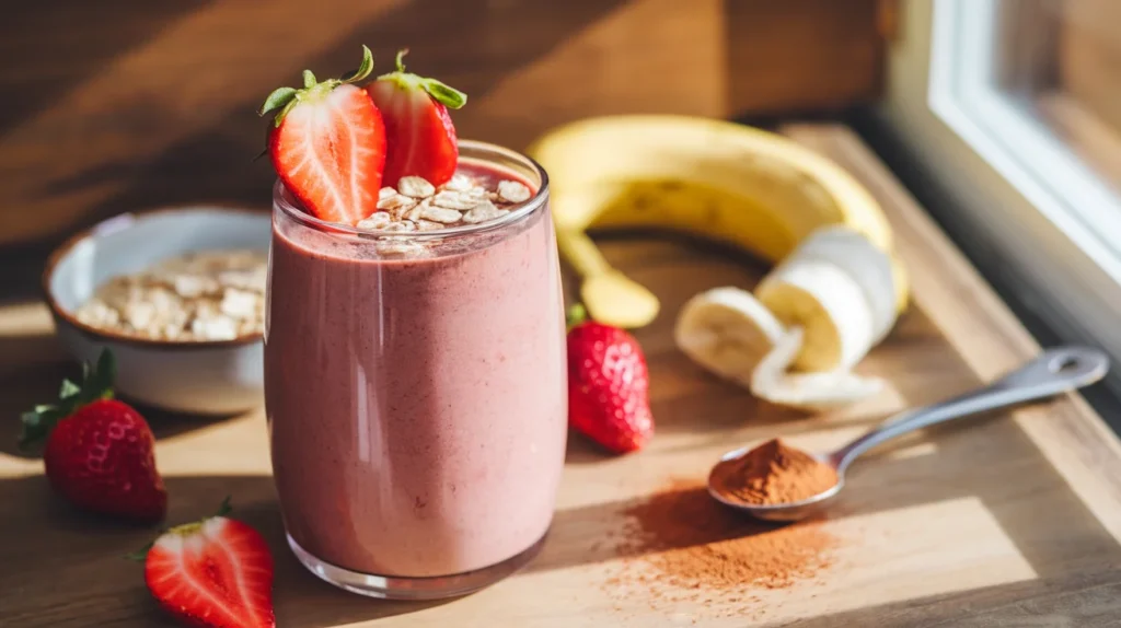 Chocolate Strawberry Oatmeal Breakfast Smoothie