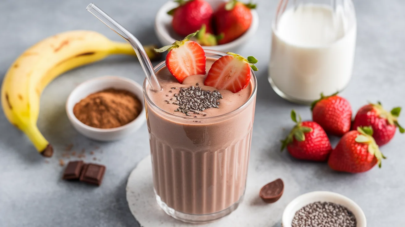Creamy Strawberry Banana Cacao Smoothie (Dairy-Free Option)