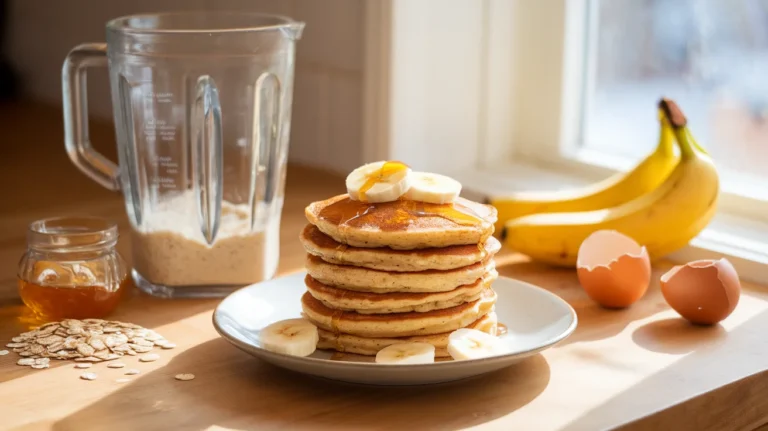 Easy Blender Banana Oatmeal Pancakes with Eggs & Honey
