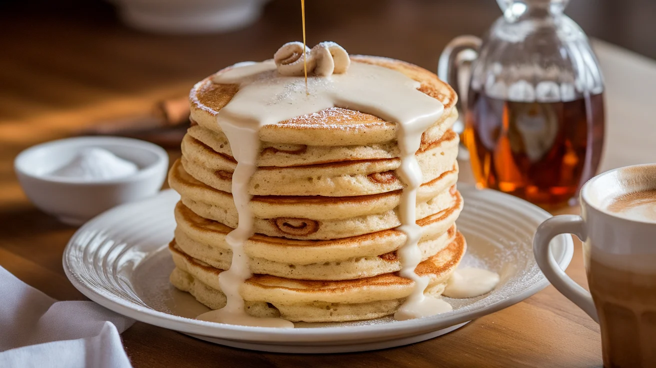 Fluffy Cinnamon Swirl Pancakes with Cream Cheese Drizzle