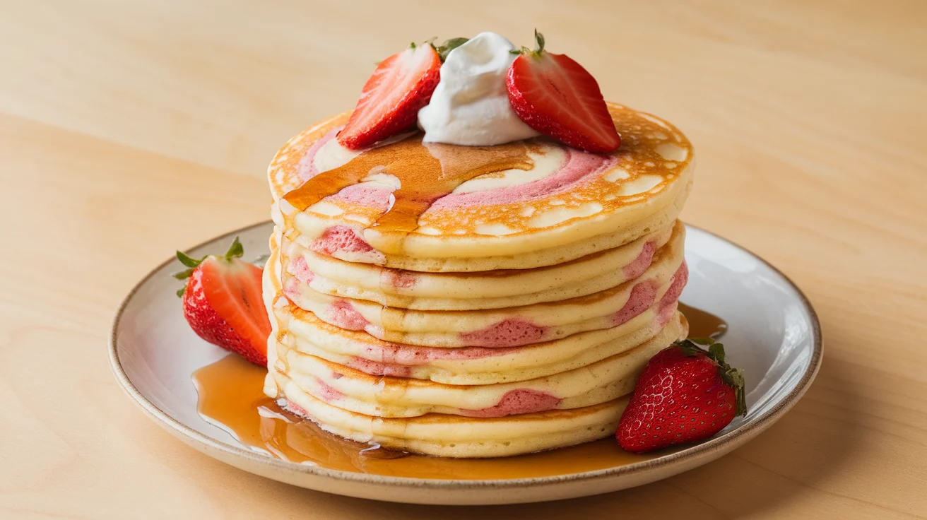 Fluffy Strawberry Cream Cheese Swirl Pancakes