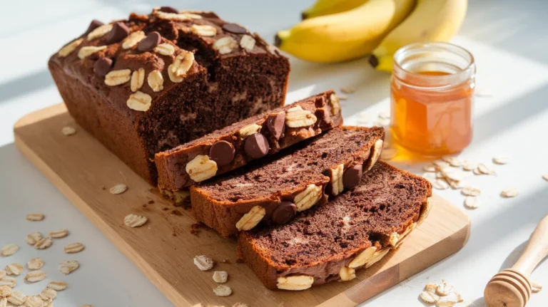 Guilt-Free Dark Chocolate Banana Bread with Oats & Honey