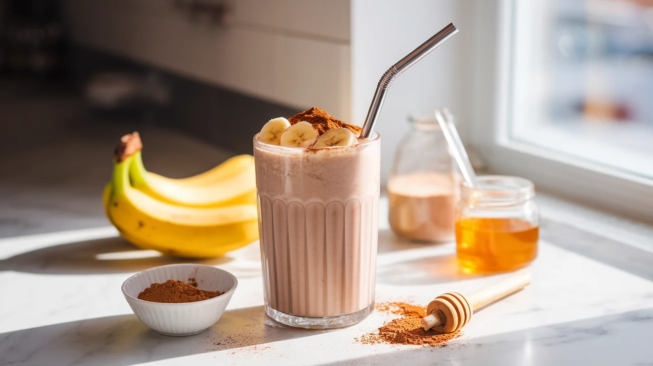 High-Protein Banana Milkshake with Cocoa and Honey