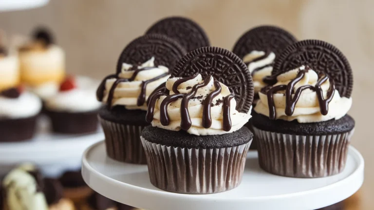 Homemade Cookies ’n Cream Cupcakes with Chocolate Drizzle