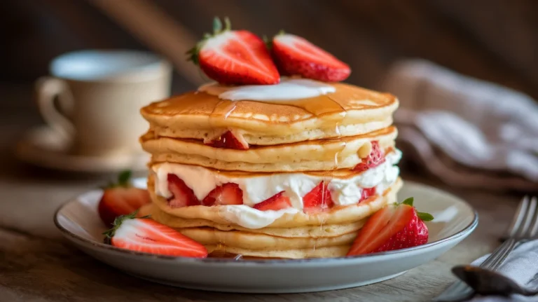 Stuffed Strawberry Yogurt Cheesecake Pancakes