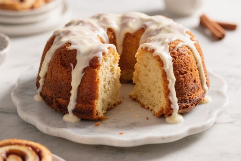 Moist Cinnamon Roll Bundt Cake with Cream Cheese Drizzle – Comfort Baking at Its Best