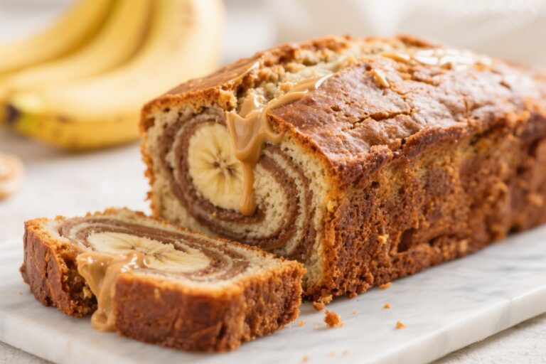 Bakery-Style Banana Bread with Peanut Butter Swirl – Soft, Rich, and Easy